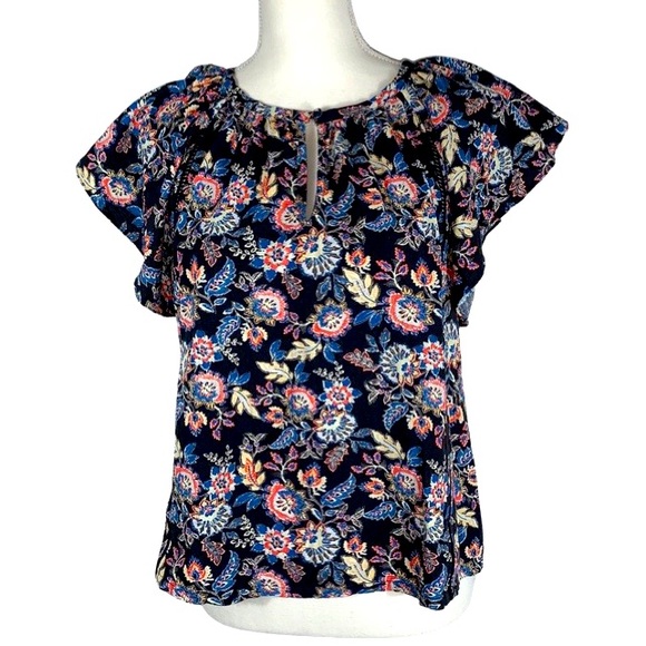 Roan + Ryan Black Floral Paisley V-neck Flutter Sleeve Top - Medium - Picture 2 of 10